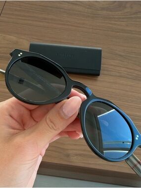 Burberry Authentic Black Round Sunglasses with Plaid Temple Tips